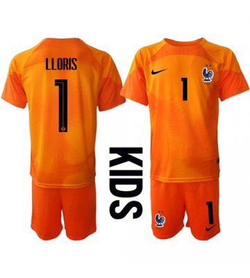 Francja Hugo Lloris #1 Bramkarskie Koszulka Podstawowych Dziecięca MŚ 2022 Krótki Rękaw (+ Krótkie spodenki)